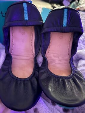Tieks Black Leather Ballet Flats with Blue Accent